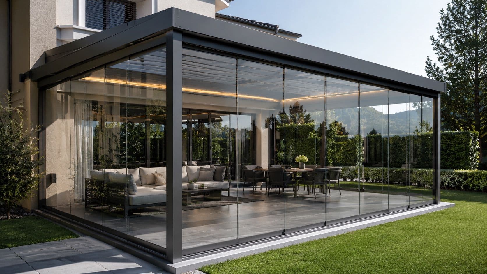 Bahçe katında cam kış bahçesi — Pergola Viva kış bahçesi uygulaması